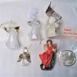 Christmas Tree Ornament Lot Angels Light Up Crystal Some VTG NEW Holiday Deco